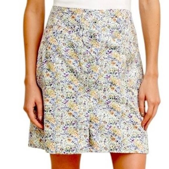 J. Jill Skirt Cream Blue Multi Floral Live-in-Chino Casual Pockets Size 14 Plus - Picture 5 of 12